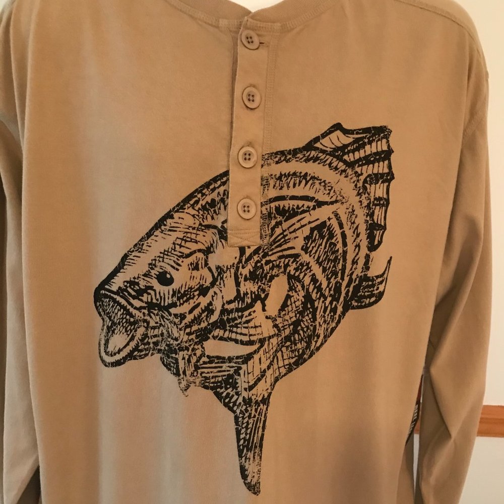 NWT REEL LEGENDS SZ L LS COTTON POLO SHIRT W/FISH
